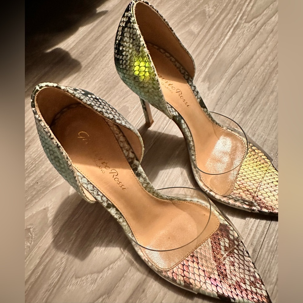 Gianvito Rossi plexi leather snakeskin heels